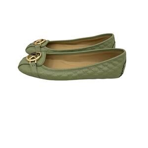 Michael Kors Fulton Logo Embossed Green Moccasin Ballet Flats Size Women's 7.5